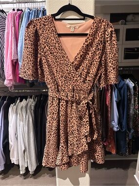 Leopard Print Short Sleeve Wrap Dress